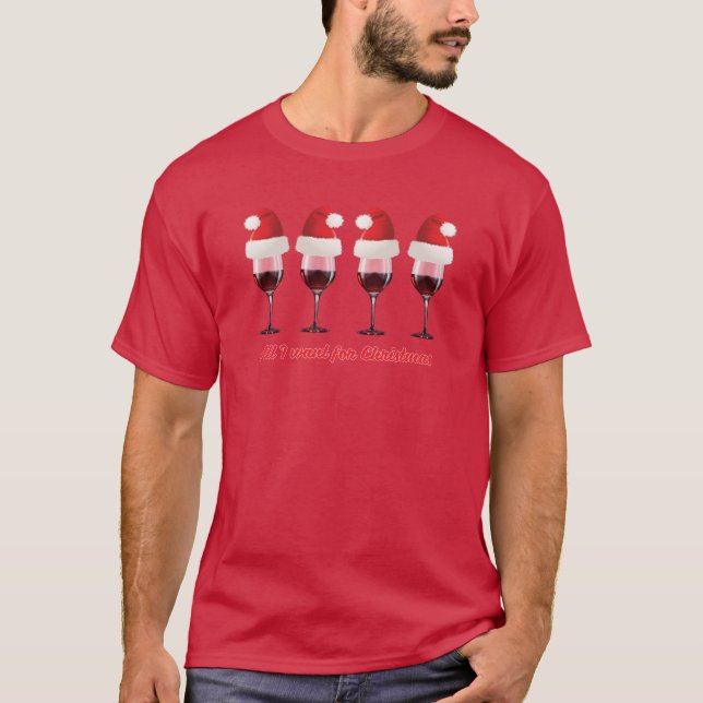 Funny Christmas Wine Santa Hat T-Shirt (Front)