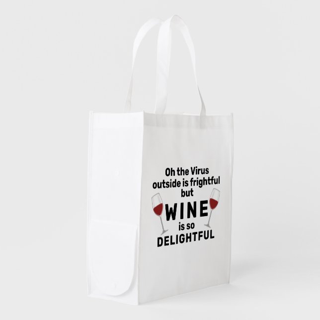 Funny Christmas Wine Saying Reusable Grocery Bag (Front Side)