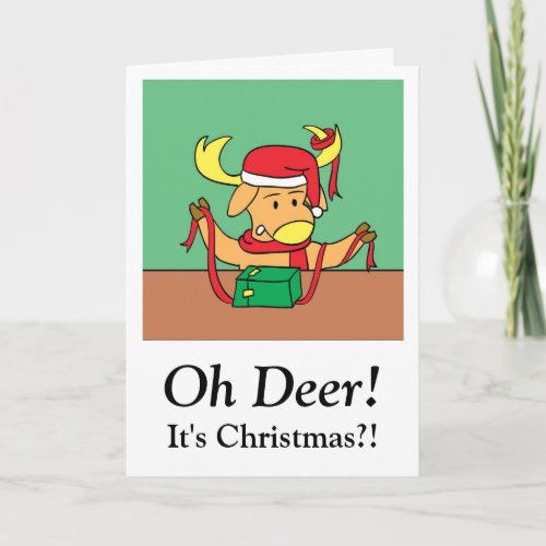 Funny Christmas with Messy Reindeer in Santa Hat Holiday Card