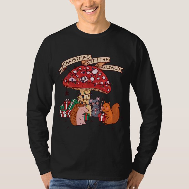 Funny Christmas with Mushroom Squirrel Mouse and M T-Shirt (Front)
