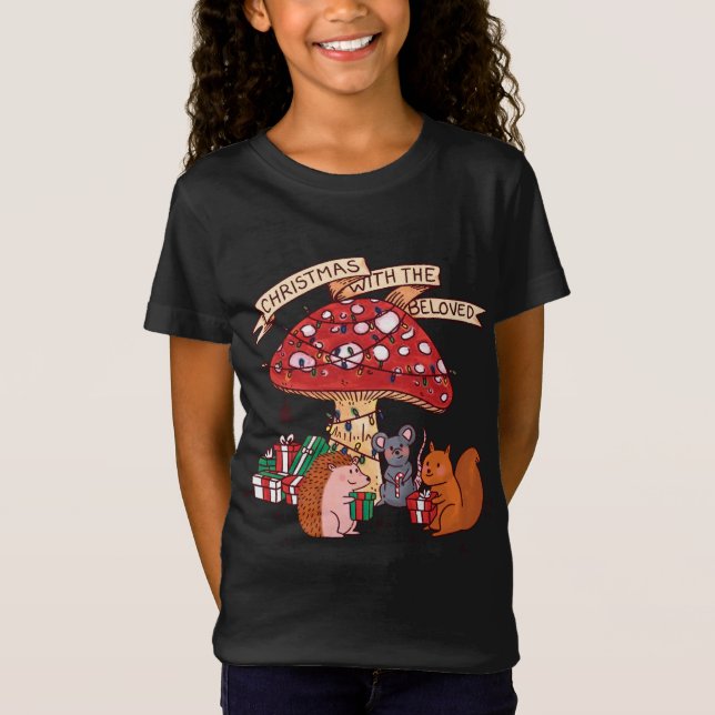 Funny Christmas with Mushroom Squirrel Mouse and M T-Shirt (Front)