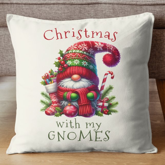 Funny Christmas With My Gnomes Holiday  Throw Pillow (Creator Uploaded)