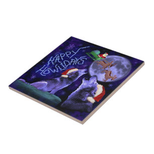 Funny Christmas Wolf Howlidays Pun Humorous Tile