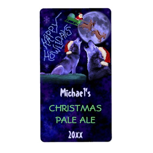 Funny Christmas Wolf Pun Beer Bottle Craft Brewing Label