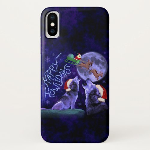 Funny Christmas Wolf Pun Happy Howlidays iPhone X Case