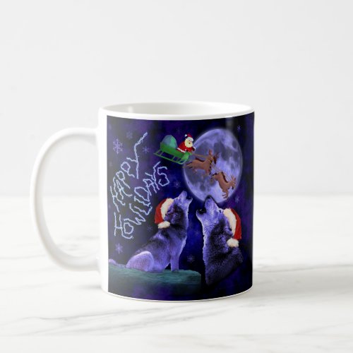 Funny Christmas Wolf Pun Happy Howlidays Coffee Mug