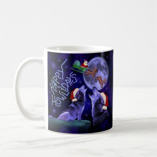 Funny Christmas Wolf Pun Happy Howlidays Coffee Mug