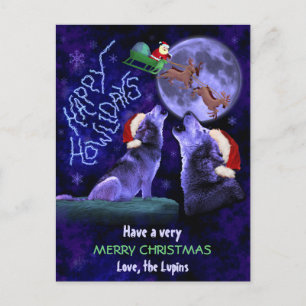 Funny Christmas Wolf Pun Happy Howlidays Custom Holiday Postcard