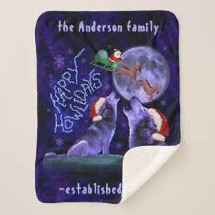 Funny Christmas Wolf Pun Happy Howlidays Custom Sherpa Blanket
