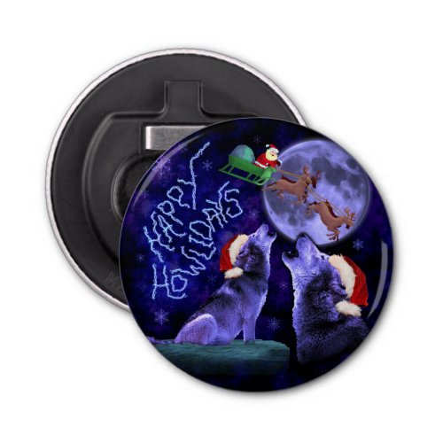 Funny Christmas Wolf Pun Happy Howlidays Humor Bottle Opener