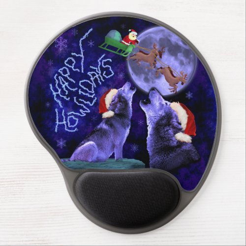 Funny Christmas Wolf Pun Happy Howlidays Humor Gel Mouse Pad