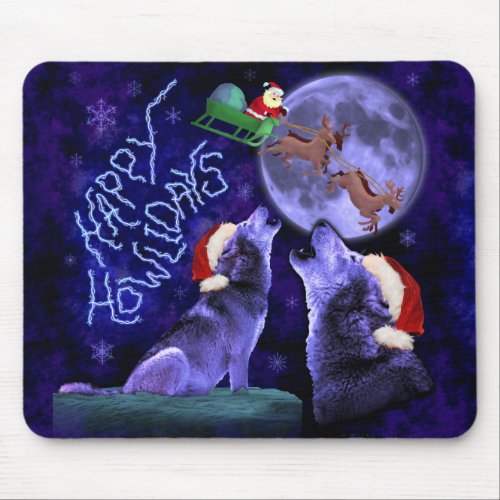 Funny Christmas Wolf Pun Happy Howlidays Humor Mouse Pad