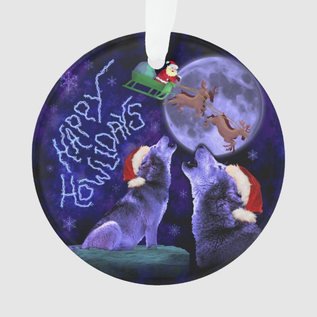 Funny Christmas Wolf Pun Happy Howlidays Humor Ornament (Front)