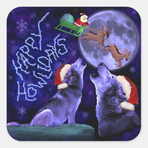 Funny Christmas Wolf Pun Happy Howlidays Humor Square Sticker