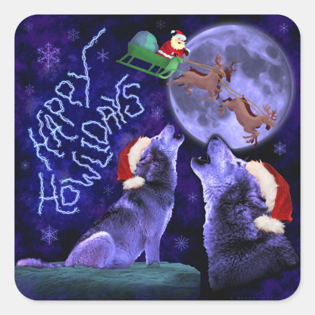 Funny Christmas Wolf Pun Happy Howlidays Humor Square Sticker (Front)