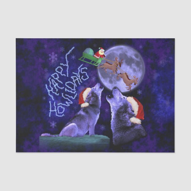 Funny Christmas Wolf Pun Happy Howlidays Humor Tissue Paper (Front)