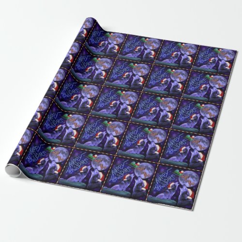 Funny Christmas Wolf Pun Happy Howlidays Humor Wrapping Paper