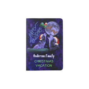 Funny Christmas Wolf Pun Howlidays Family Vacation Passport Holder