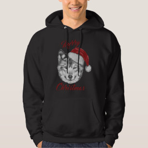 Funny Christmas Wolf With Santa Hat Hoodie