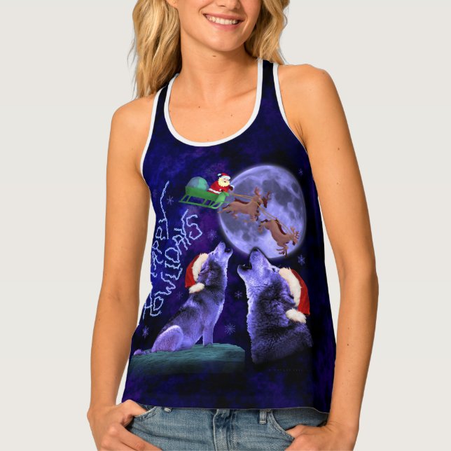 Funny Christmas Wolves Howlidays Pun Humor Tank Top (Front)