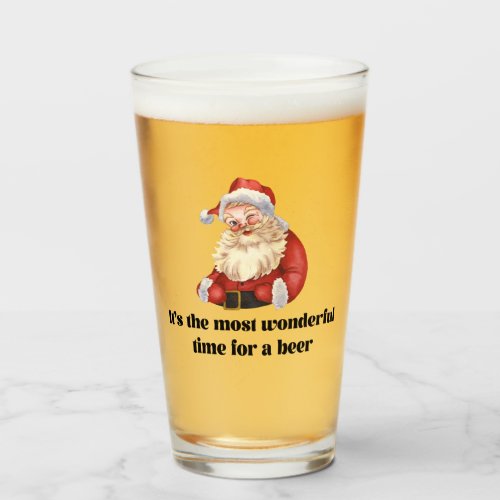 Funny Christmas Wonderful Time for a Beer   Glass