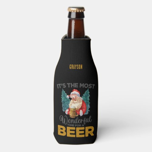 Funny Christmas Wonderful Time for a Beer Name Bottle Cooler