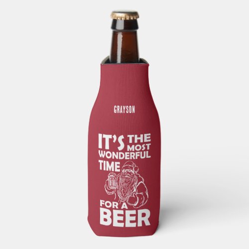 Funny Christmas Wonderful Time for a Beer Name Bottle Cooler
