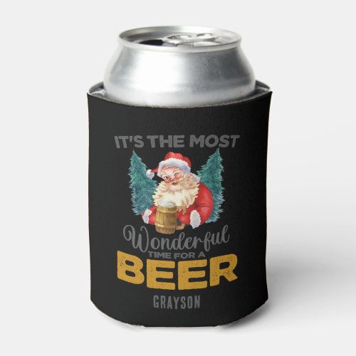 Funny Christmas Wonderful Time for a Beer Name Can Cooler