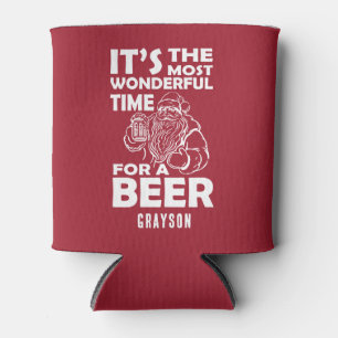 Funny Christmas Wonderful Time for a Beer Name Can Cooler