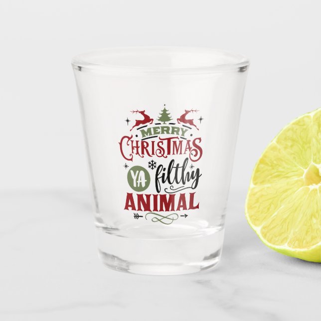 funny Christmas word art Shot Glass (Front)