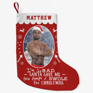 Funny Christmas Workout Weightlifting Custom Photo Small Christmas Stocking