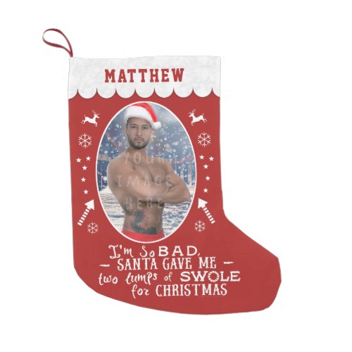 Funny Christmas Workout Weightlifting Custom Photo Small Christmas Stocking