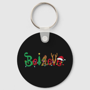 Funny Christmas Xmas Bigfoot Believe Sasquatch In Keychain