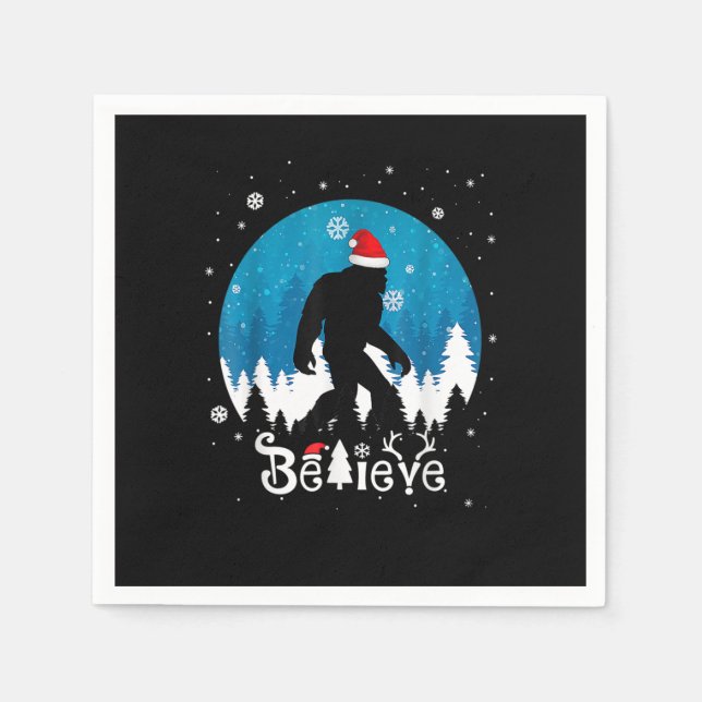 Funny Christmas Xmas Bigfoot Believe Sasquatch In  Napkins (Front)