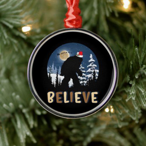 Funny Christmas Xmas Bigfoot Believe Sasquatch Metal Ornament