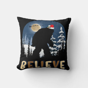 Funny Christmas Xmas Bigfoot Believe Sasquatch Throw Pillow