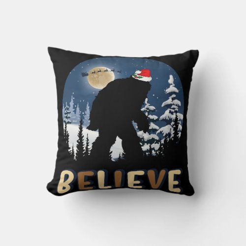 Funny Christmas Xmas Bigfoot Believe Sasquatch Throw Pillow