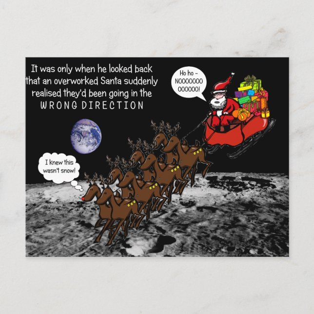 Funny Christmas Xmas Poster Santa Claus Moon Holiday Postcard (Front)