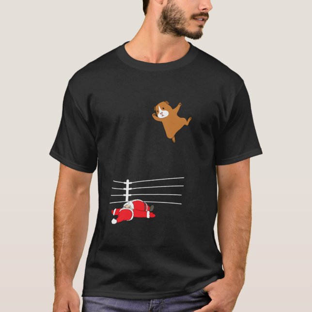 Funny Christmas Xmas Wrestling Santa Claus and Gui T-Shirt (Front)
