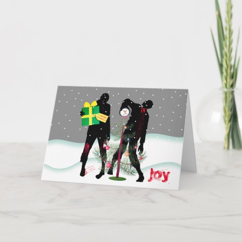 Funny Christmas zombies decorating tree Holiday Card