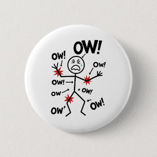 Funny Chronic Pain Awareness Ow Ow Stick Figure Button