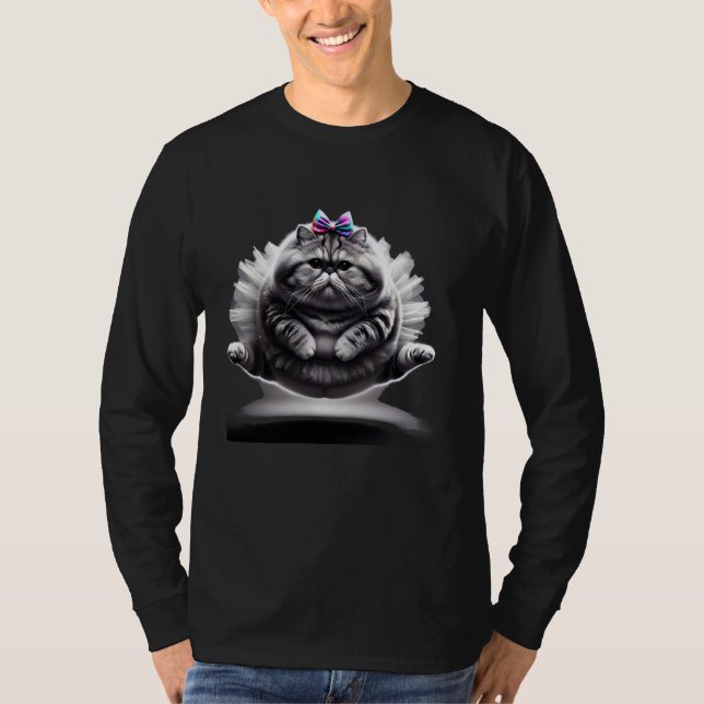 Funny Chubby Ballet Kitty Cat Wearing a Tutu Danci T-Shirt (Front)