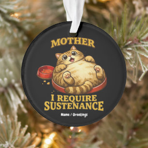 Funny Chubby Cat  “I Require Sustenance" Cute Ornament