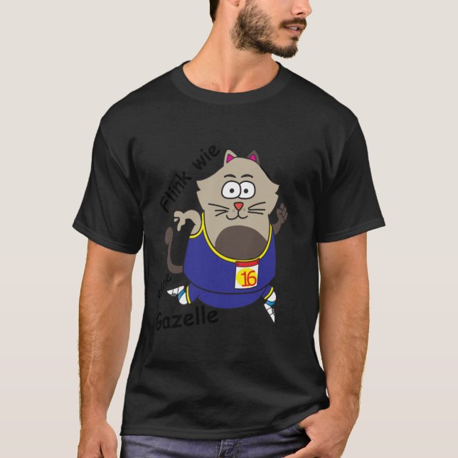 Funny chubby cat jogging Fast like a gazelle T-Shirt (Front)