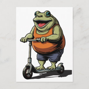 Funny Chubby Frog Riding Scooter Cartoon Postcard