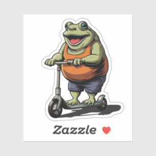 Funny Chubby Frog Riding Scooter Cartoon Sticker