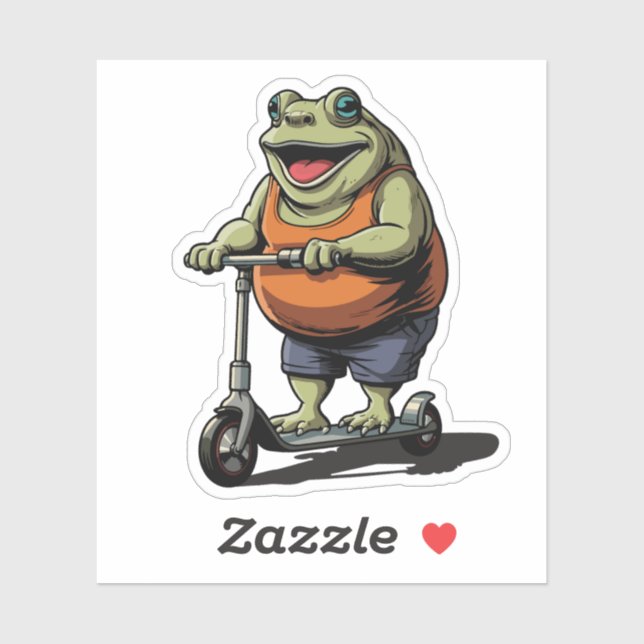 Funny Chubby Frog Riding Scooter Cartoon | Sticker (Sheet)