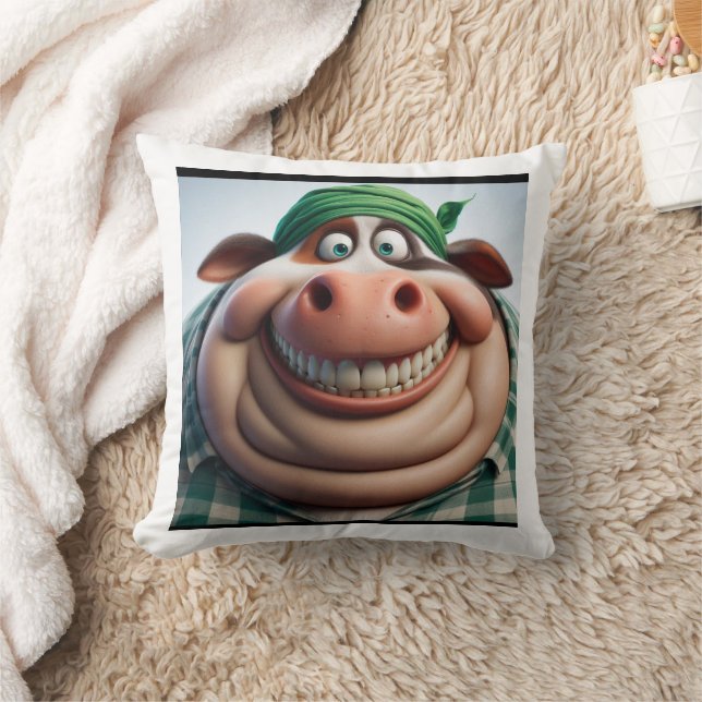 Funny chubby smiling cow throw pillow (Blanket)