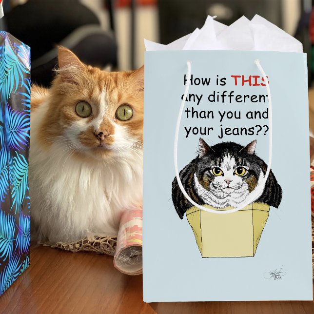 Funny Chubby Tabby Cat Box Medium Gift Bag (Creator Uploaded)