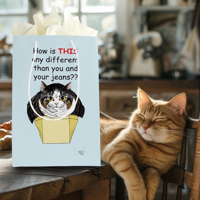Funny Chubby Tabby Cat Box Medium Gift Bag (Creator Uploaded)